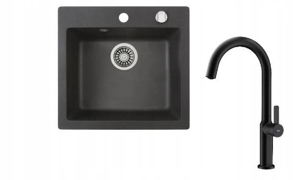 Zlewozmywak Teka Clivo 50 S-TQ Onyks + bateria Oval 915 Czarna