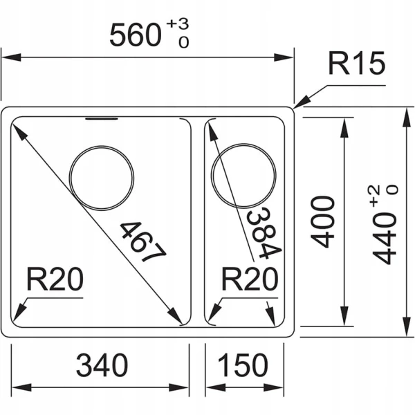 Zlewozmywak Franke MRG 160-34-15 Łupkowy szary Lewa mała / Czarny odpływ