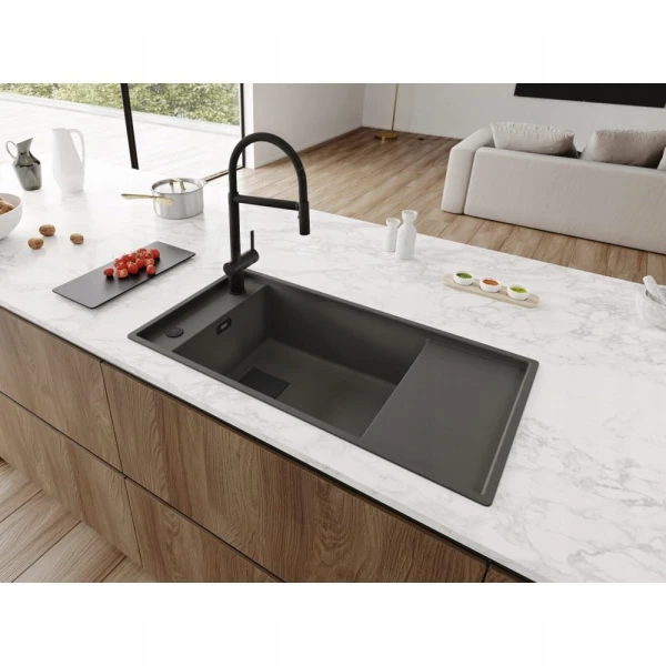 Zlew Franke Fresno FSG 611 Fragranit+ Łupkowy szary / Czarny odpływ