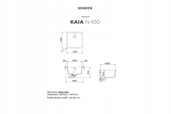 Zlewozmywak podwieszany Schock KAIA N-100 Silverstone CRISTADUR STUDIO