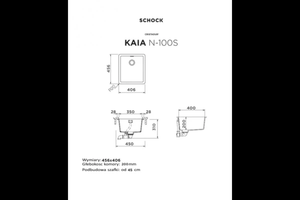 Zlewozmywak podwieszany Schock Kaia N-100S Magnolia CRISTADUR STUDIO