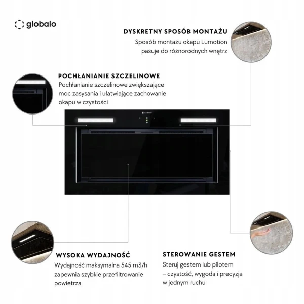 Okap kuchenny podszafkowy Globalo Lumotion 60.1 Black 60 cm