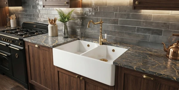 Zlewozmywak farmerski Sonra Belfast Double Crystal White 58 Ceramiczny
