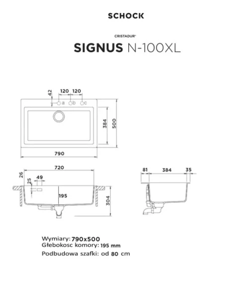 Zlewozmywak nakładany Schock SIGNUS N-100XL Magnolia CRISTADUR